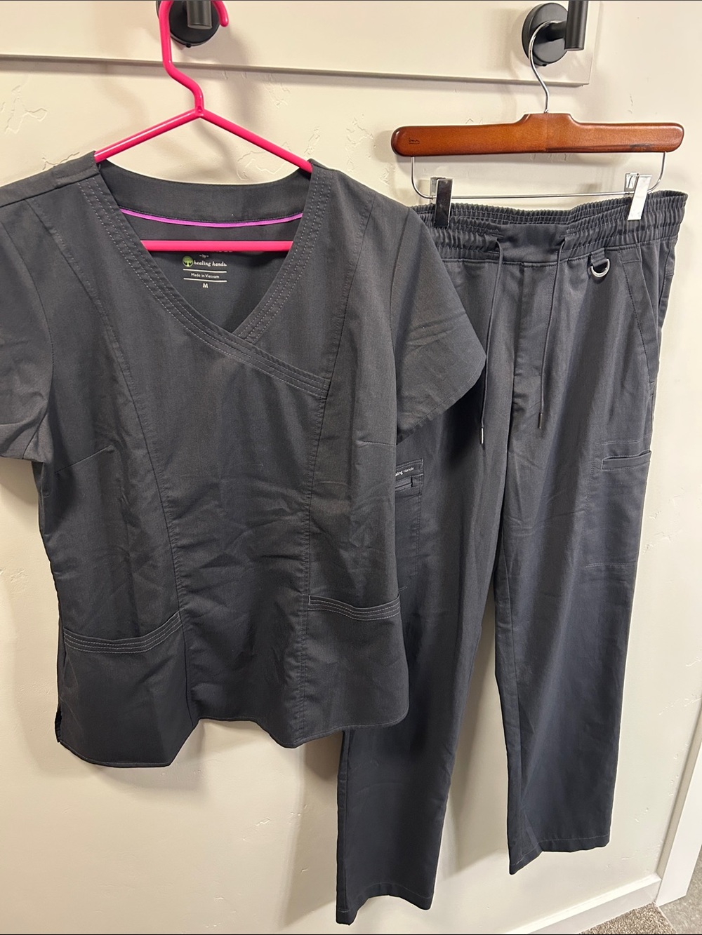 Healing Hands Scrubs - Women's Charcoal Scrub Top & Wide Leg Pants Set